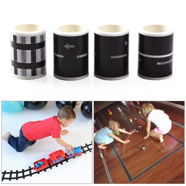 PlayTape Black Road-Black Road Tape Includes Street Curves Tape Toy Car  Track for Kids Sticker Roll for Cars and Train Sets