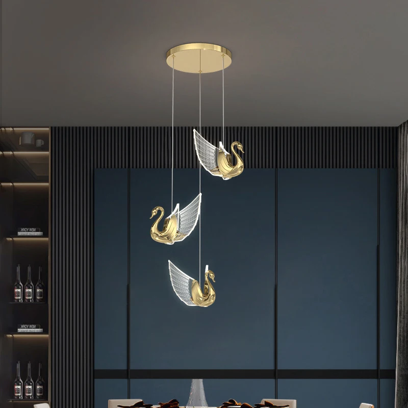 

Nordic Art LED Simple Chandeliers Creative Swan Home Hanging Light Personality Hotel Staircase Dining Room Bedside Pendant Lamps