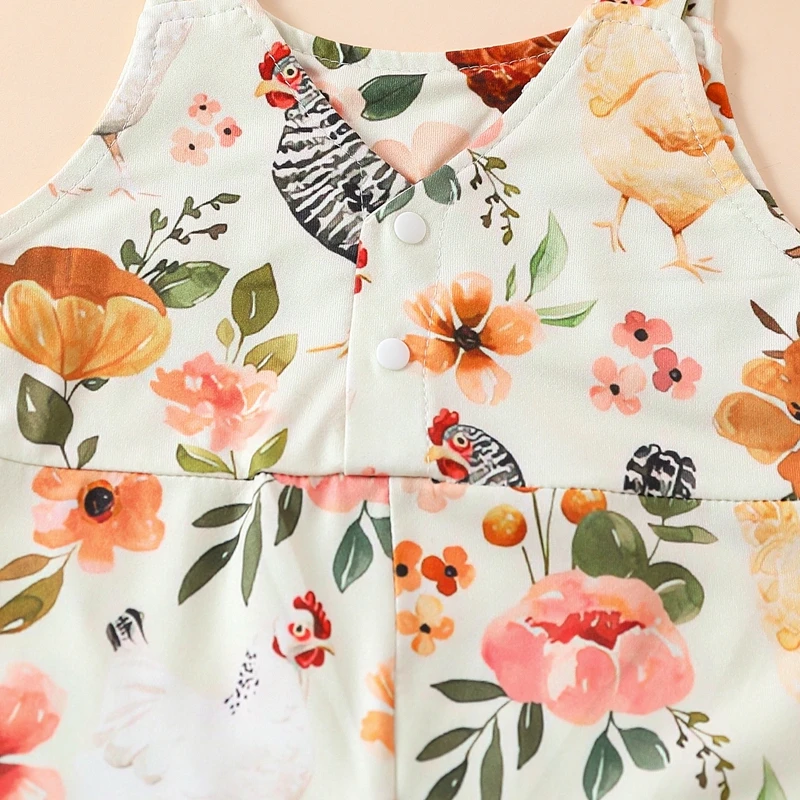Baby Girls Romper Cute Sleeveless Flower Print - Uniqwear