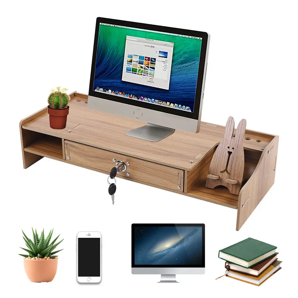 

Home Computer Monitor Riser Stand with Phone Holder Computer Desk Organizer Laptop Desk Storage Drawer Locker