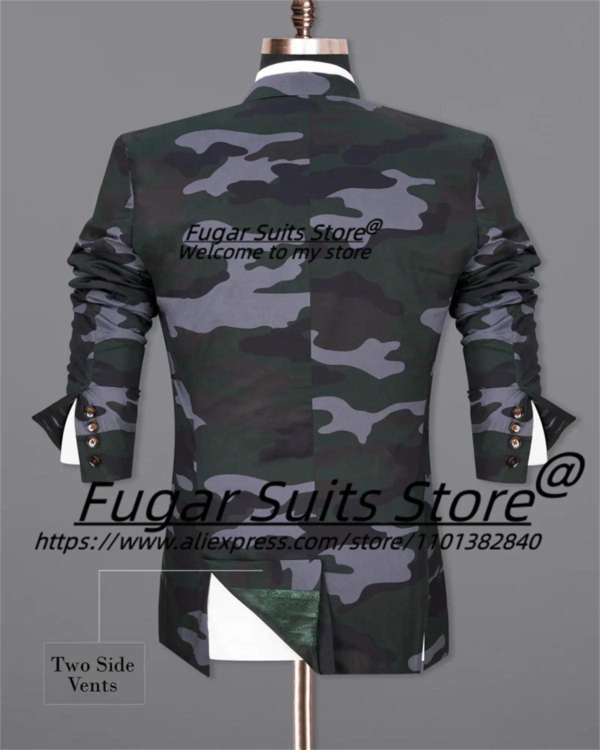 Description Picture 6 of itemTravel Camouflage Men Suits Slim Fit Double Breasted Prom Party Tuxedos 2 Pcs Sets Tailor Made Casual Male Blazer Costume Homme