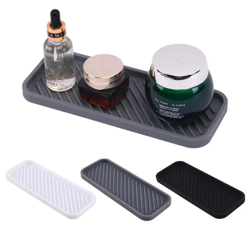 mDesign Silicone Kitchen Sink Tray for Sponges Scrubbers Soap Black