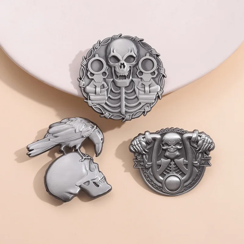 Dark Punk Style Brooch Enamel Personalized Skull Badge Metal Halloween Backpack Clothing Lapel Pins Gift Souvenir Wholesale