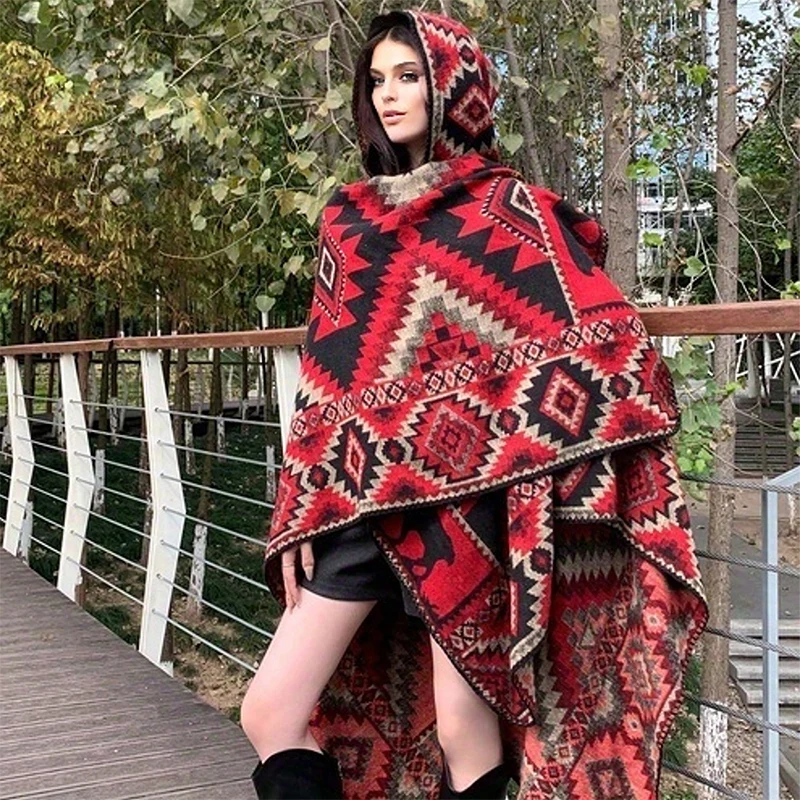 

2023 Fashion Women Winter Scarf Warmer Shawl Ladies Vintage Thick Blanket Wrap Cashmere Poncho Capes Female Echarpe Pashmina