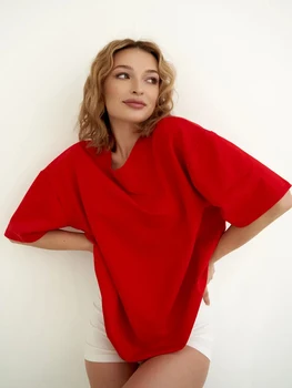Trend Cotton Solid T-shirts Womens Summer Basic Oversized O-Neck Tops Casual Short Sleeve Tees Comfortable Breathable Clothes 1