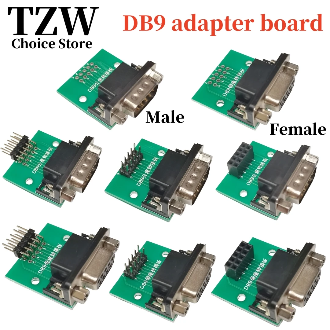 TZW DB9 Male and Female Base Test Board 9P Male and Female Base Adapter Board To 2.54DIP Data Cable Adapter PCB