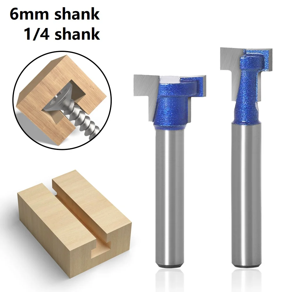 

6mm 1/4inch Shank T-Slot Cutter Router Bit Set Key Hole Bits Hex Bolt T Slotting Milling Cutter for Wood Woodworking Tool