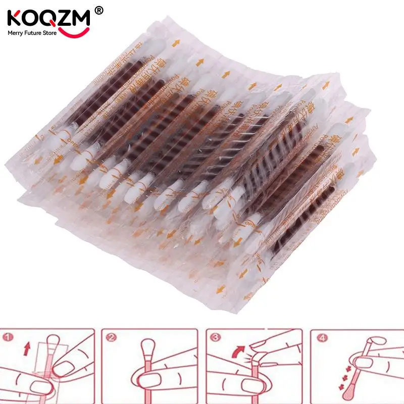 

50pcs/lot Medical Alcohol Disposable Emergency Cotton Stick Iodine Swab Disinfected Swab For Children Adults Baby Cotton Swab