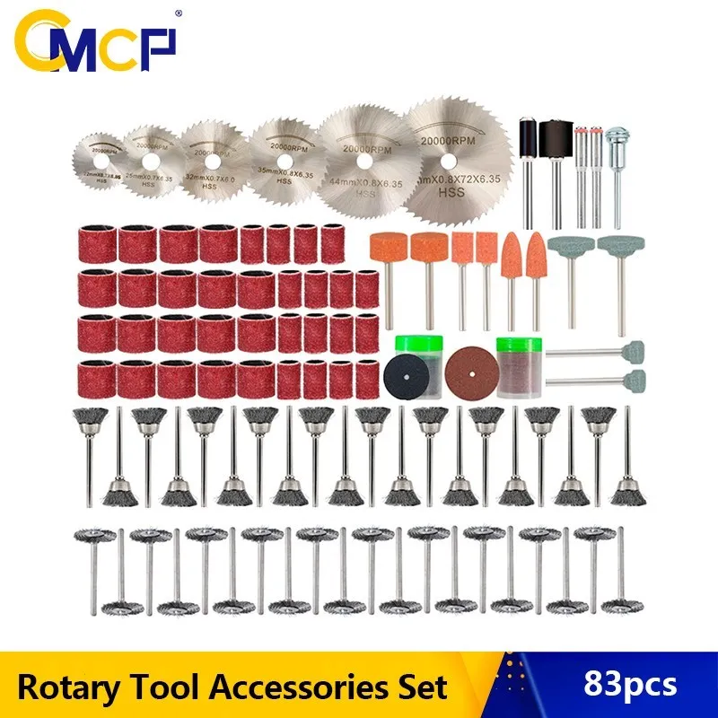 

CMCP 83pcs Rotary Tool Accessories Kit included HSS Saw Blade,Stainless Steel Wire Brush,Sanding Drum,Sandpaper for Dremel