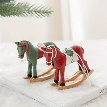 3D Rocking Horse Small Pendant Christmas Tree Decoration Hanging Ornament Retro Christmas Decoration