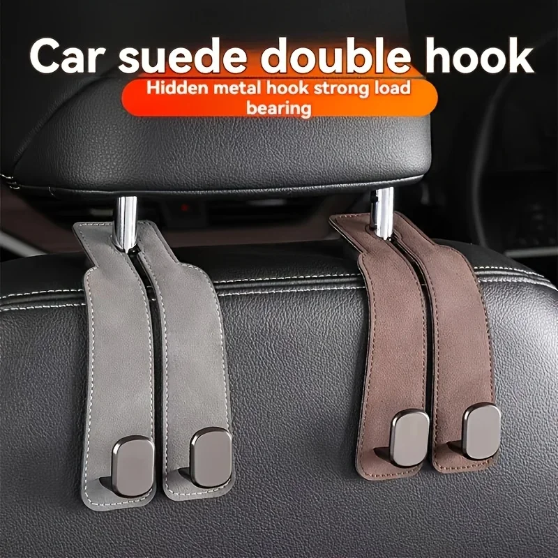Universal Faux Leather Car Seat Headrest, Metal Hook Design, Strong Load-Bearing, Backseat Organizer for All Vehicles