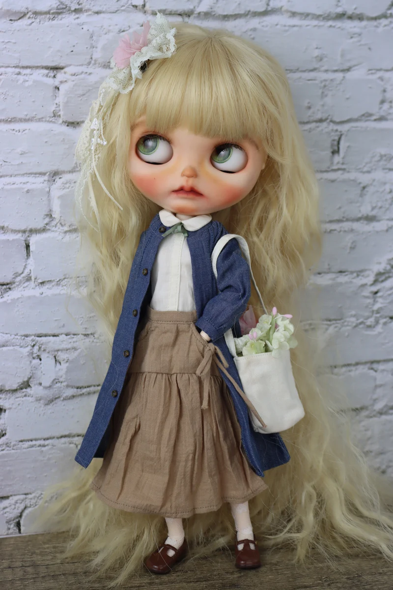 Puppenkleid für Blythe, blau, rosa, gelb, Jeans, karierter Rock für Ob24, Ob22, Azon-Puppenkleid, Kleidung im pastoralen Stil – Detail 10