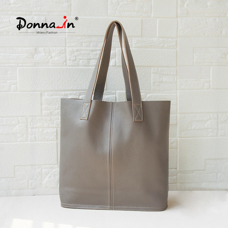 

Donna-in Women Casual Tote Bag Large Capacity Genuine Leather Shoulder Bag Detachable Zipper Ladies Office Daily Handbags New