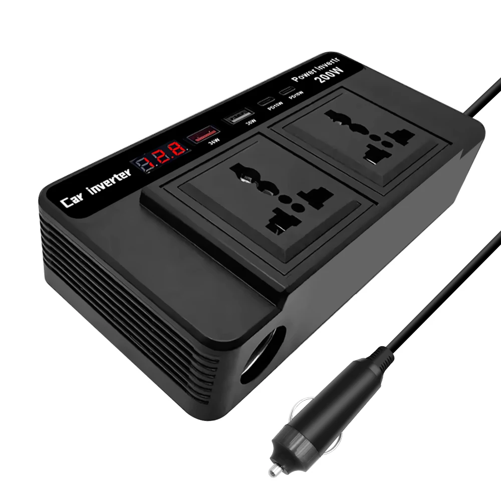  Inverter per Auto con Porta di Ricarica USB Type-C, da DC 12V a AC 220V 200W, Adattatore di Alimentazione Universale con Presa AC, Accessori Auto - immagine 2