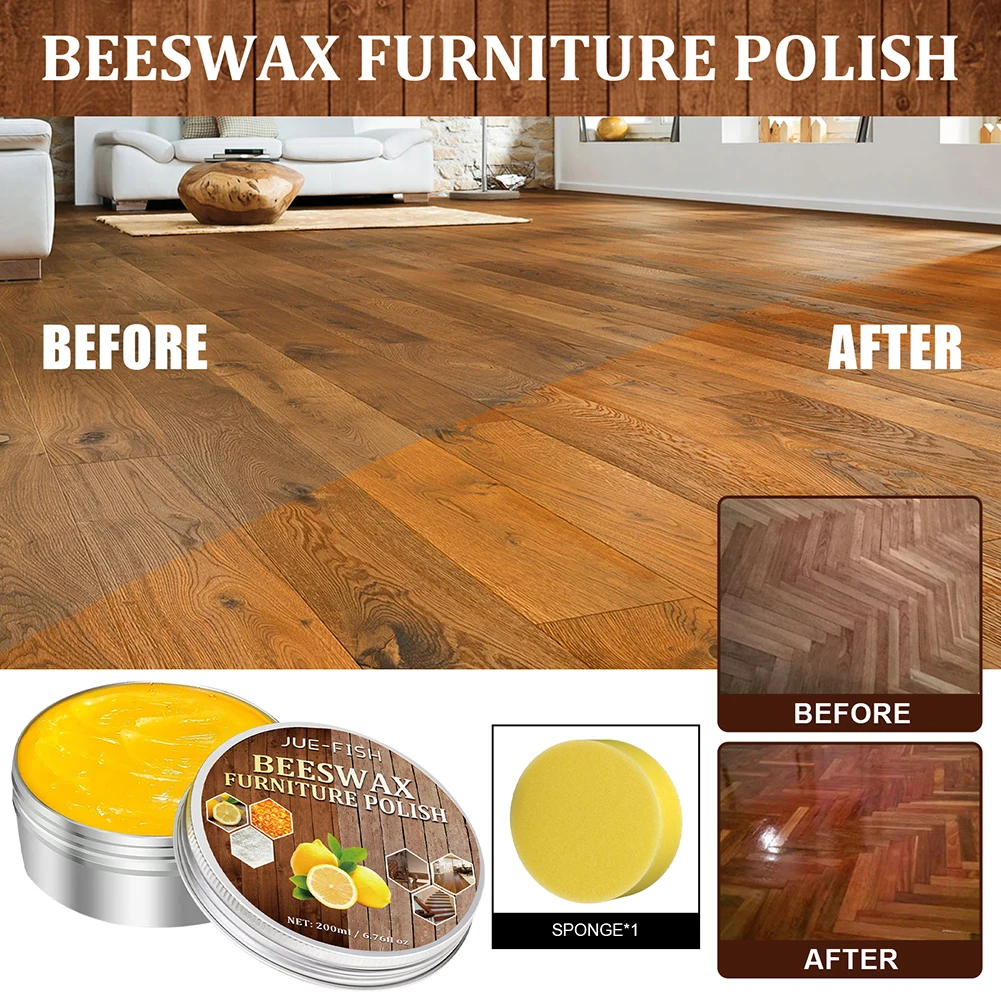Beeswax Furniture Polishing Oil Waterproof Wood Door Maintenance Wax with Sponge Wood Seasoning Beewax for Cabinets Stairs 100g