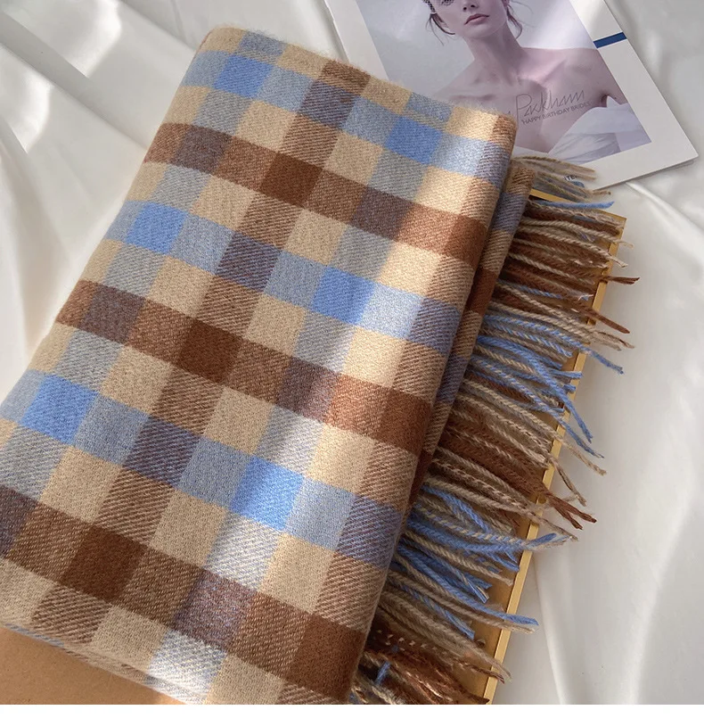 2025 Pamwallymensa Women's Scarf Winter Luxury Brand Tippet Scarves for Ladies Plaid Shawls Warm British Style Thicken Man