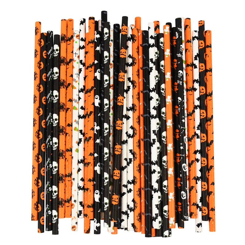 50 Pack Halloween Themed Paper Drinking Straws