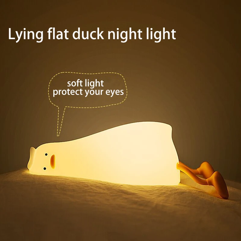 

LED Lying Flat Duck Silicone Night Light USB Charging Bedside with Sleep Night Light Pat Dimming Atmosphere Desktop Decor Lamps