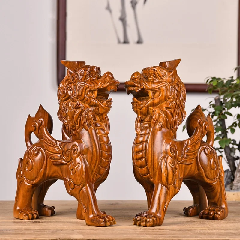 

Rosewood Kweichow Moutai Unicorn Decorations a Pair of Town House Lucky Gift Mascot Living Room Home Feng Shui Decoration