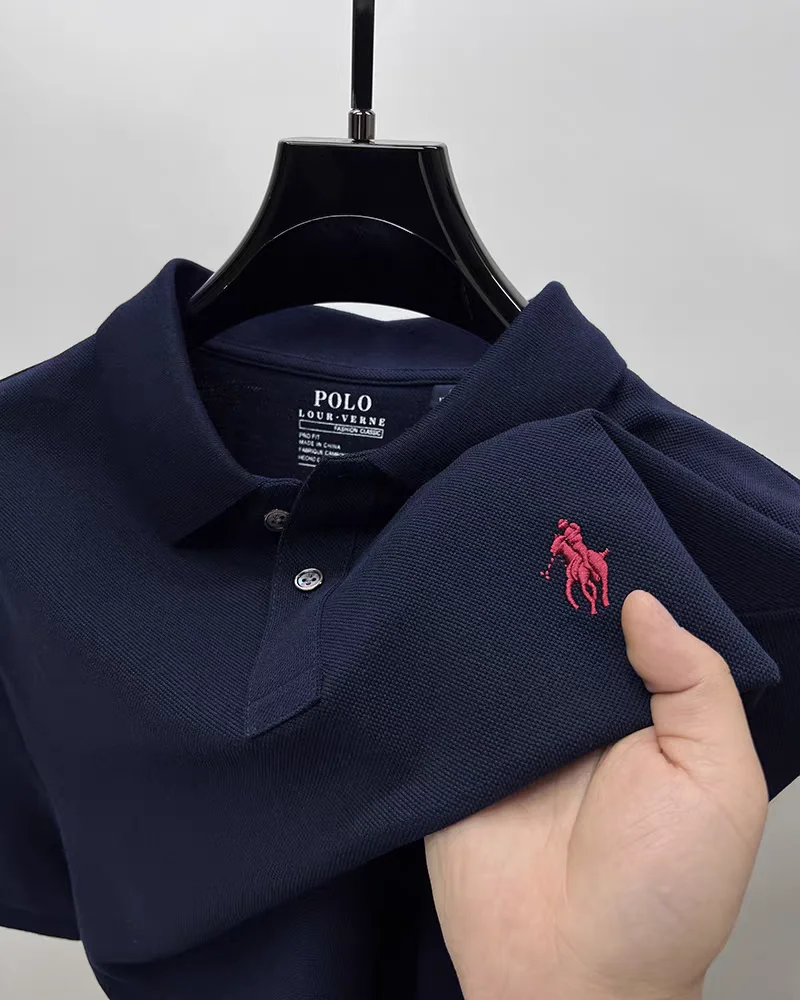 Men sports tops T shirts Men's Short Sleeve Polo Shirt Horse Embroidery T-Shirt Business Casual 100% Cotton Summer