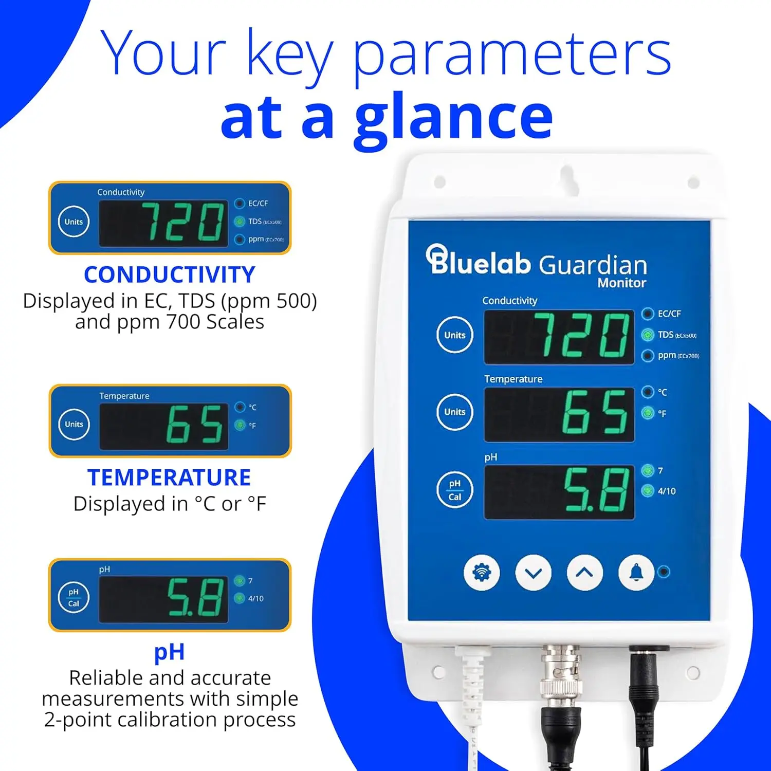 Guardian Monitor Wi-Fi for Real-time pH, Temperature, and Conductivity (TDS) Measurements in Water with Calibration, 3 in 1 Digi