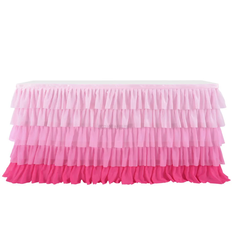 Chiffon Table Skirt Birthday Party Tutu Gauze Table Skirt Wedding Decoration Pleated Blocked Surround Deco Mariage