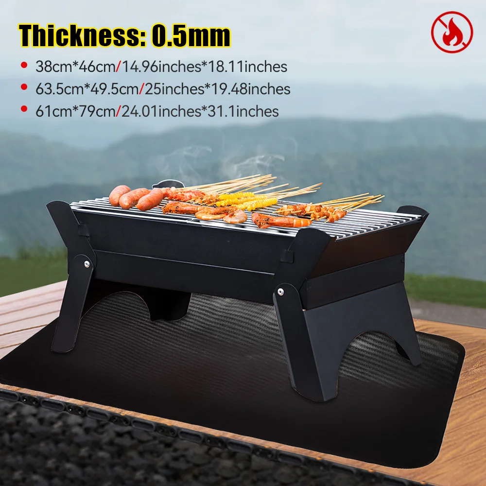 Under Grill Mat Fireproof Fire Pit Mat Outdoor Camping Wood Stove Grill Barbecue Ground Patio Deck Lawn Ember