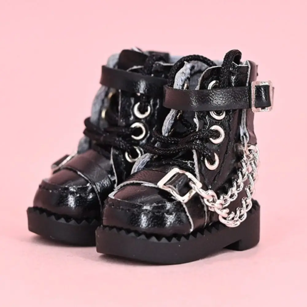1 Pair High-top Obitsu 11 Doll Boots Metal Chain Mini 1/12 Bjd Doll Leather Shoes PU Leather High-heeled 1/12 Bjd Doll Boots