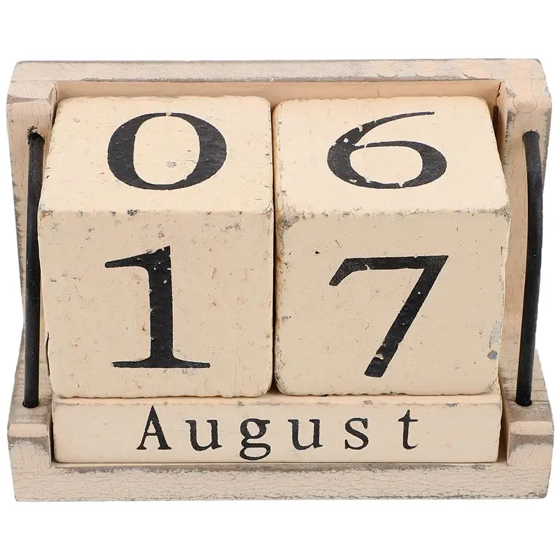 

Wooden Calendar Reusable Desktop Calendar Burned Effect Calendar Block for Office Home Beige