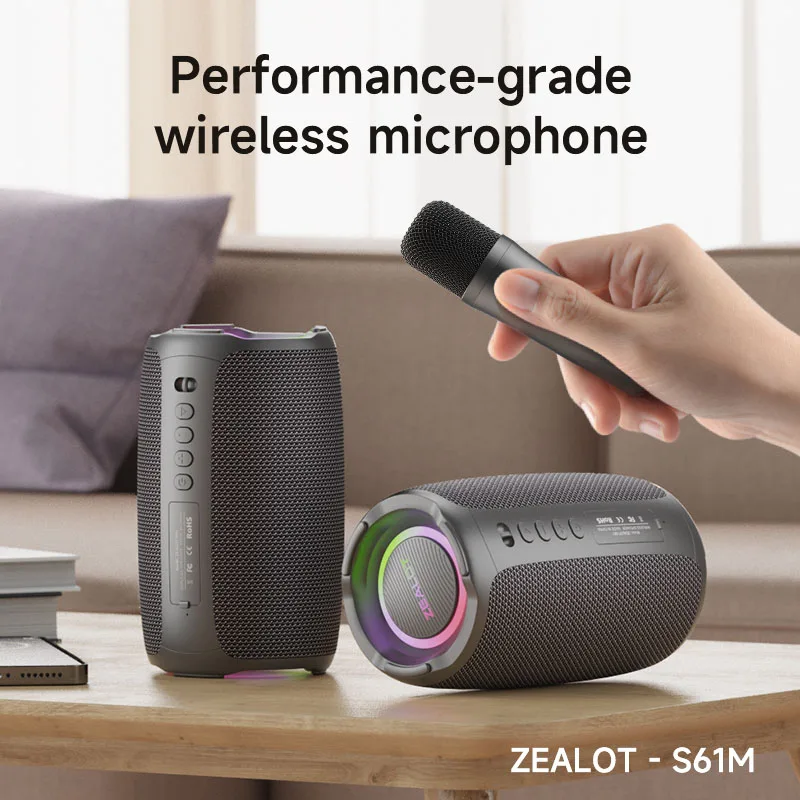 ZEALOT S61M 무선 블루투스 스피커 카라오케 하이파이 베이스 스테레오 마이크로 SD 카드 AUX USB 플래시 디스크 마이크 지원