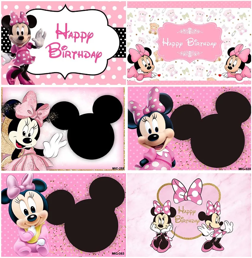 

Пользовательские персонализированные фоны Диснея Минни Маус для вечеринки в честь Дня Рождения Ребенка декорация для фотографирования новорожденного милые розовые фоны