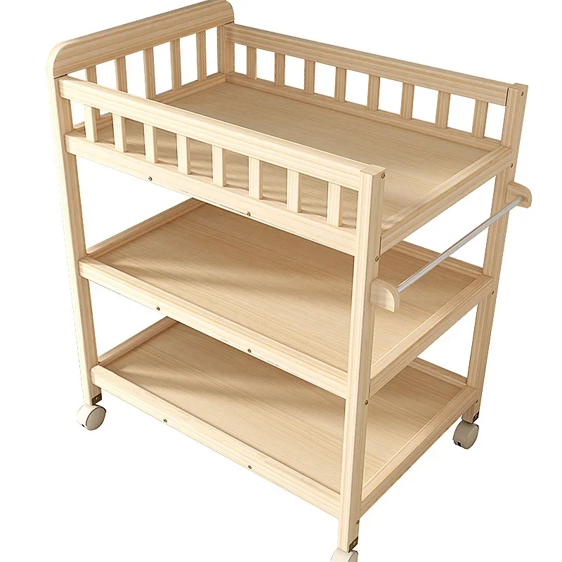 Baby Solid Wood Diaper Changing Table for Newborns Babies Multifunctional Bathing Massage Touch Care Changing Table Movable