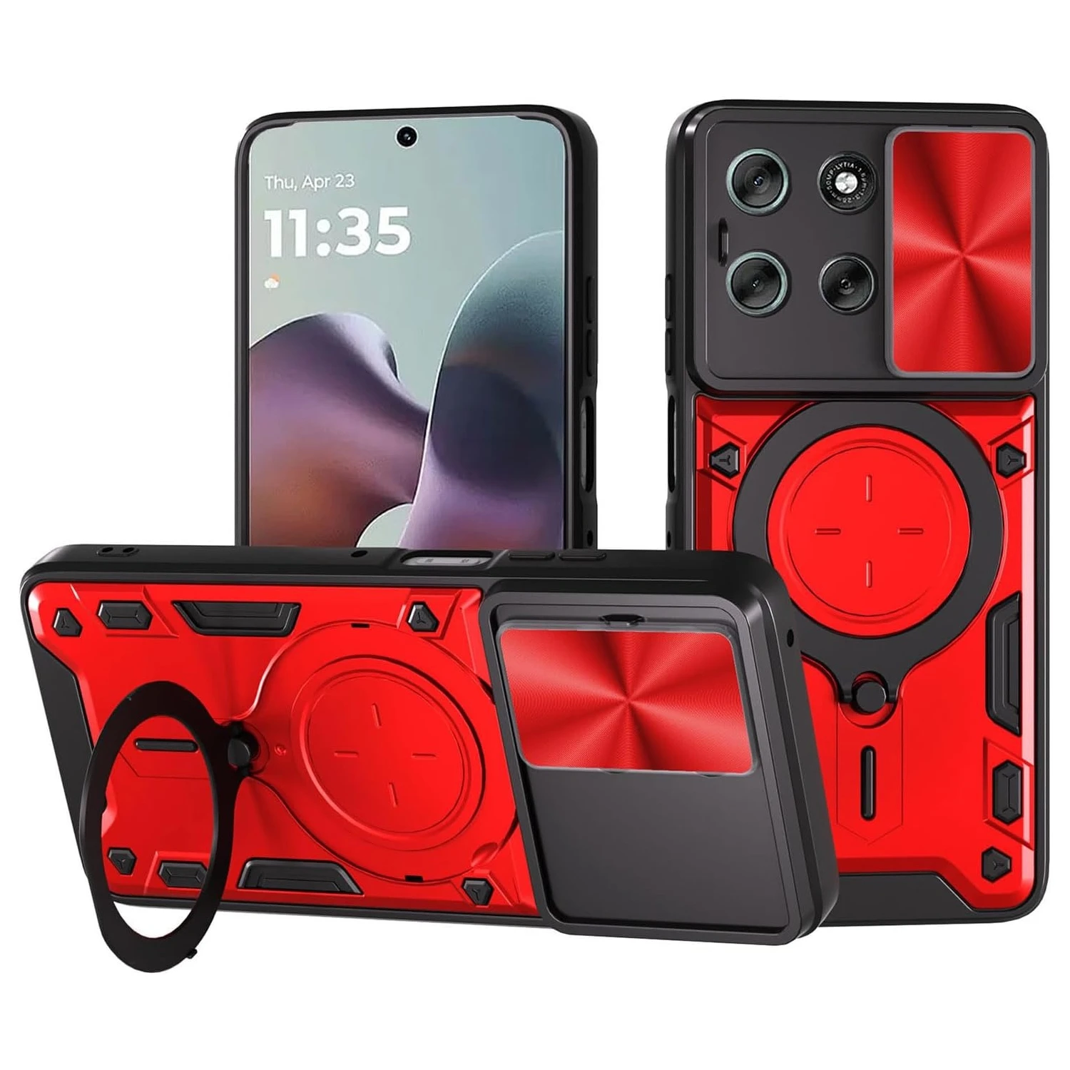 Shockproof Armor Slide Camera Protection Back Cover with Magnetic Ring Holder