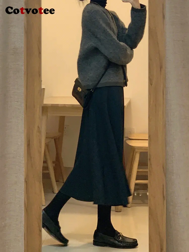 Yitimuceng Pleated Skirt for Women 2022 Fashion High Waist Long Skirt Vintage Elegant Casual Solid Folds A Line Skir