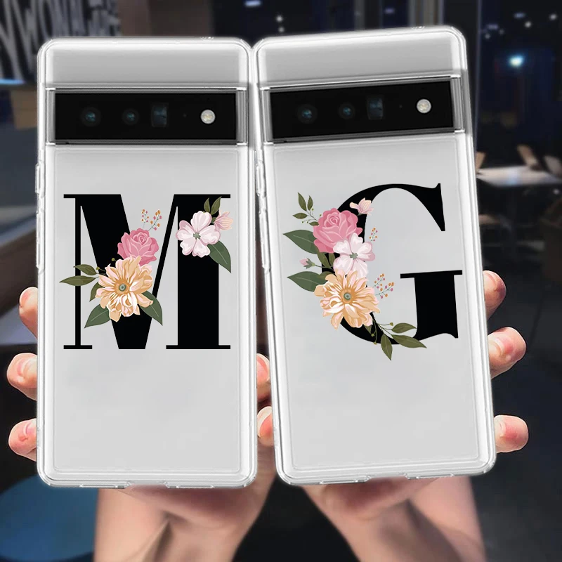 Floral Initials Silicone Shockproof Clear Phone Case