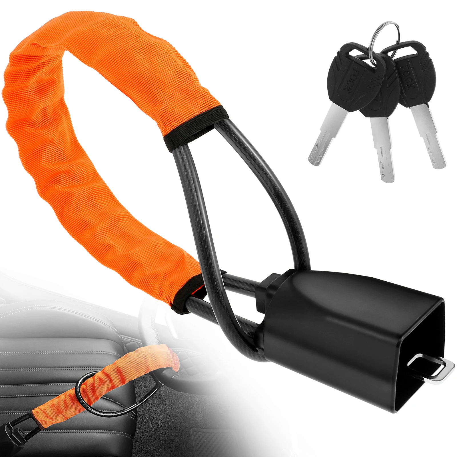 

Steering Wheel Lock with 3 Keys Anti-Theft Car Seat Belt Lock Auto Security Lock Universal Car Safe Strip Lock High Strength Car