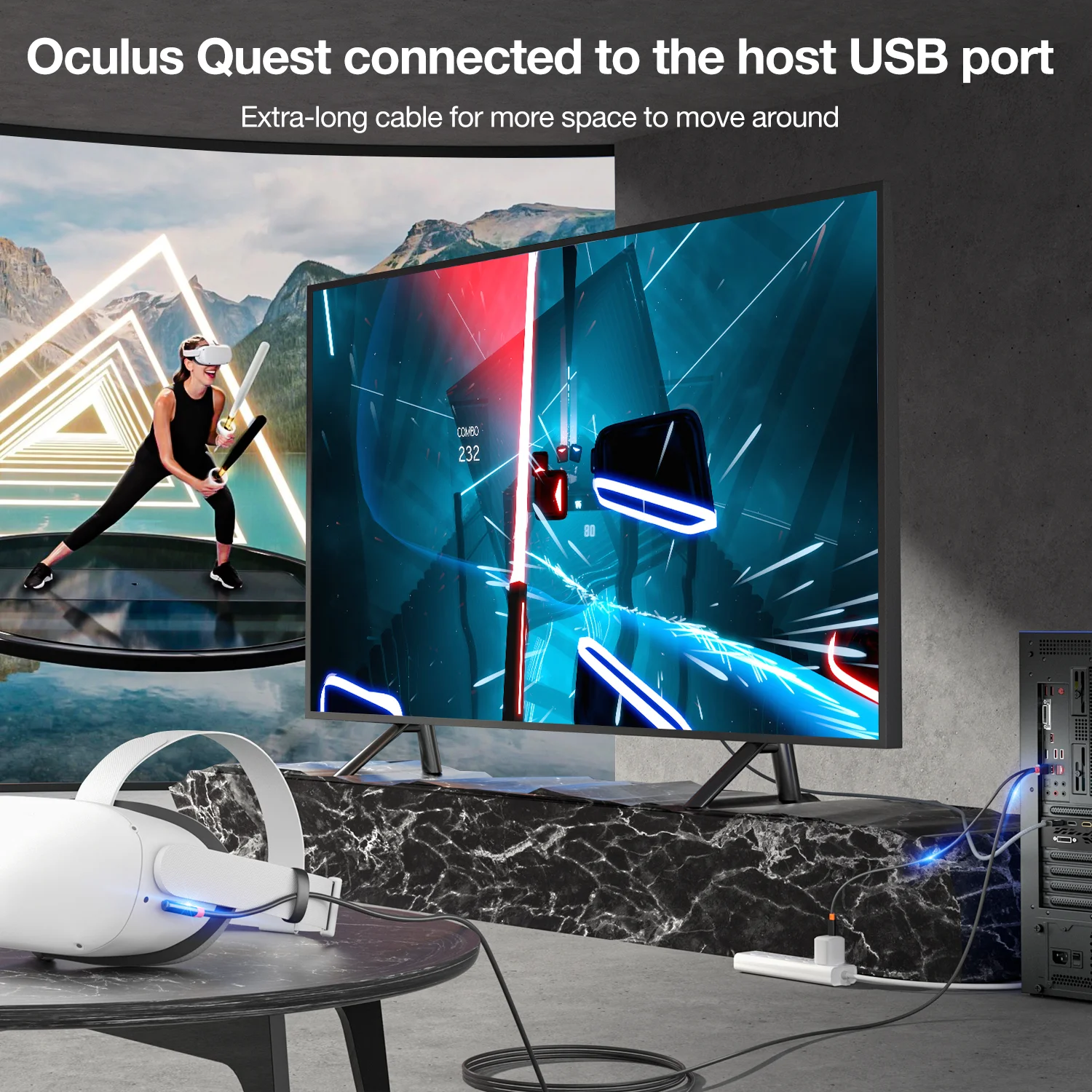 Cabo de Carregamento de Transferência de Dados de 5gbps Usb3.0 para Tipo-c para Psvr2 Oculus Quest Cabo de Ligação vr Headconjunto para Pico Acessórios - Image 3