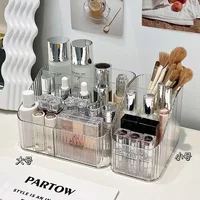 New Large Capacity Makeup Brush Holder 3 Slot Cup Vintage striped Make Up Brush Holder for Vanity Decor Bathroom Desk Storage 1