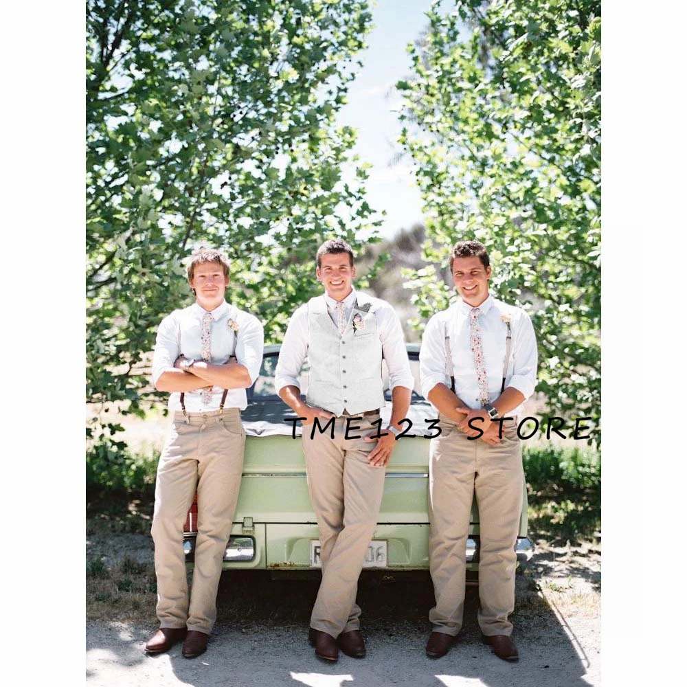 Solid Suit for Men Men's Flax V-Neck Single Breasted Wedding Vest Formal Man Ambo Gothic Chaleco Male Vests Elegant Suits Gilet