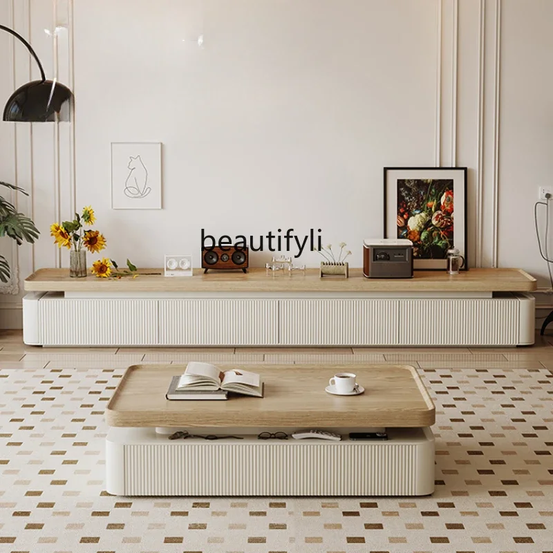 

Japanese Cream TV Cabinet Living Room Home Floor Simple Coffee Table TV Stand Combination