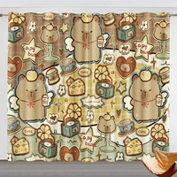 Capibara Cartoon Window Curtain, Guinea Pig Decoration, 100% Polyester Shade Curtains, Bedroom, Living Room, 2 Tablets Sets 1