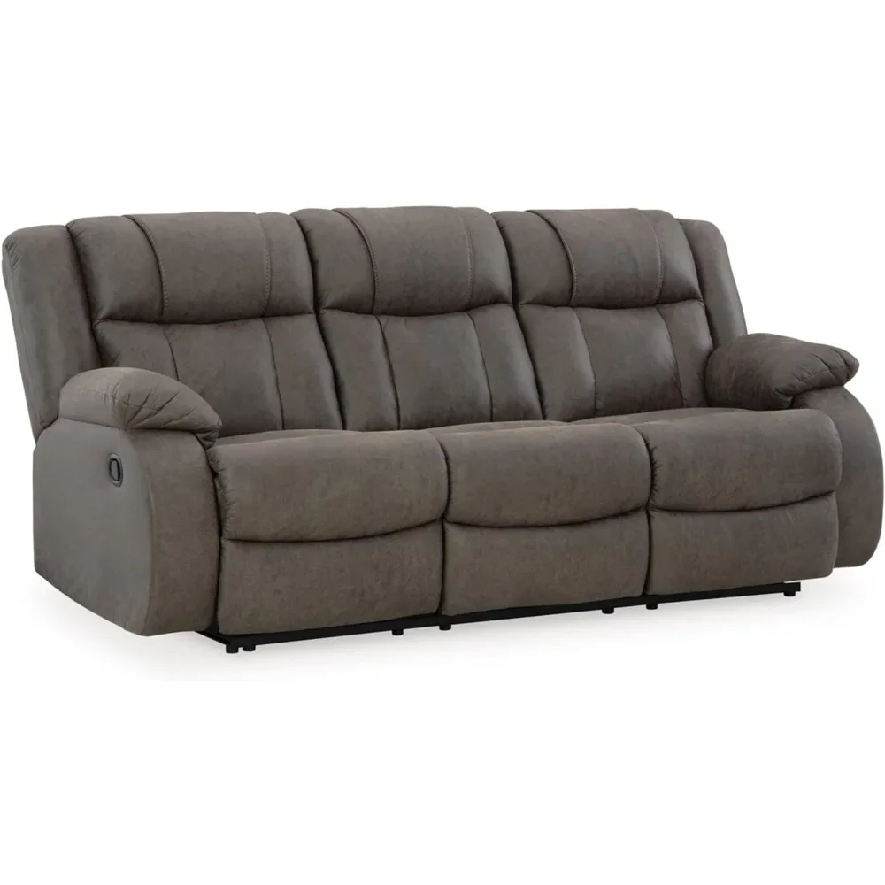 Contemporary Faux Leather Manual Reclining Sofa, for Livingroom, Gray, 40D x 86W x 41H