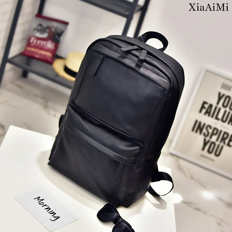 Men'S Fashion Soft Pu Zipper Backpack Black, Brown Leisure Travel Waterproof Backpack School Bag