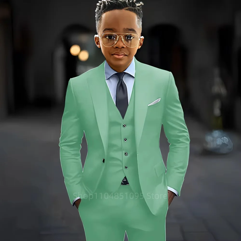 High Quality Solid Boy Suits Slim Fit Single Breasted Notch Lapel Elegant Boy 3 Piece Jacket Pants Vest Kids Sets for Party