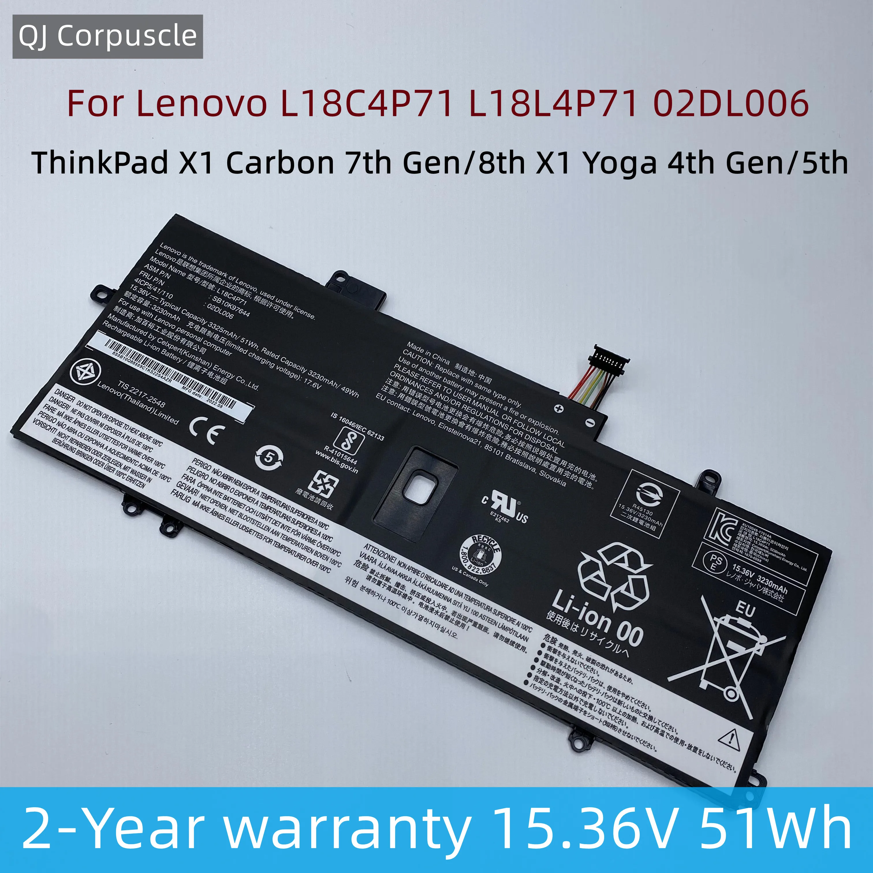 Lenovo-bateria Original do Portátil para Lenovo Thinkpad x1 Carbon 7th Gen 8th x1 Yoga 4th Gen 5th L18m4p72 Sb10k97642 02dl004 L18c4p71 Novo