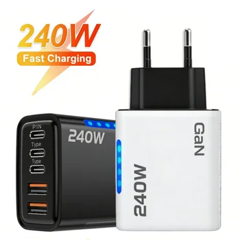 Caricatore USB C GaN da 240W 5 in 1, caricatore rapido per telefono, adattatore di alimentazione per iPhone, Samsung, Xiaomi, tipo C, caricatore da parete con spina EU/US
