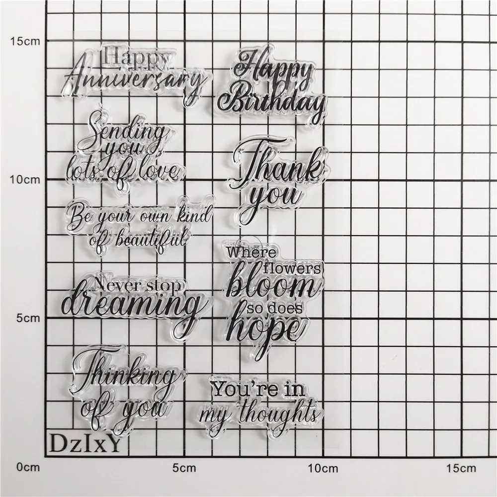 DzIxY Words Happy Birthday Clear Stamps for Card Making Scrapbook Crafts Supplies Silicone Seals Ink Pad Transparent Stencils clear stamps clear rubber stamps