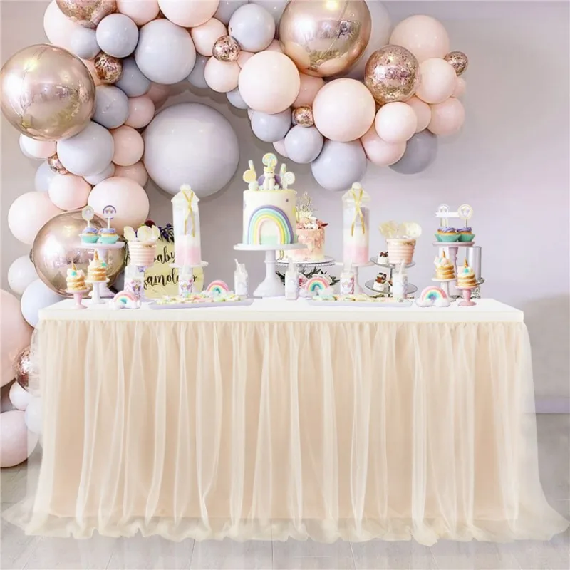 2m 3m 4m Pink Table Skirt Wedding Party Tutu Tulle Tableware Cloth Baby Shower Gender Reveal Unicorn Birthday Party Home Decor