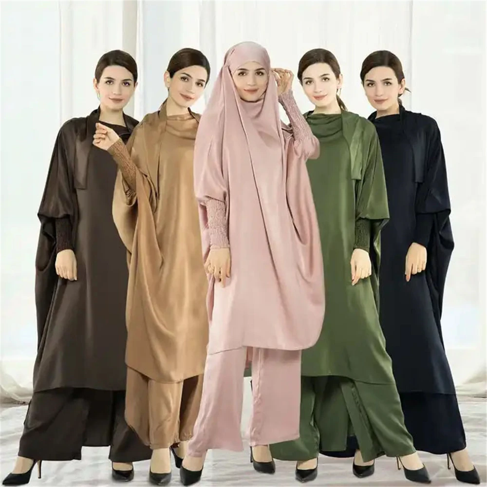 Eid Con Cappuccio Donne Musulmane Vestaglia Abito Lungo Hijab Set 2 Pezzi Indumento Di Preghiera Abaya Ramadan Abito Pantaloni Set Islamico Niqab