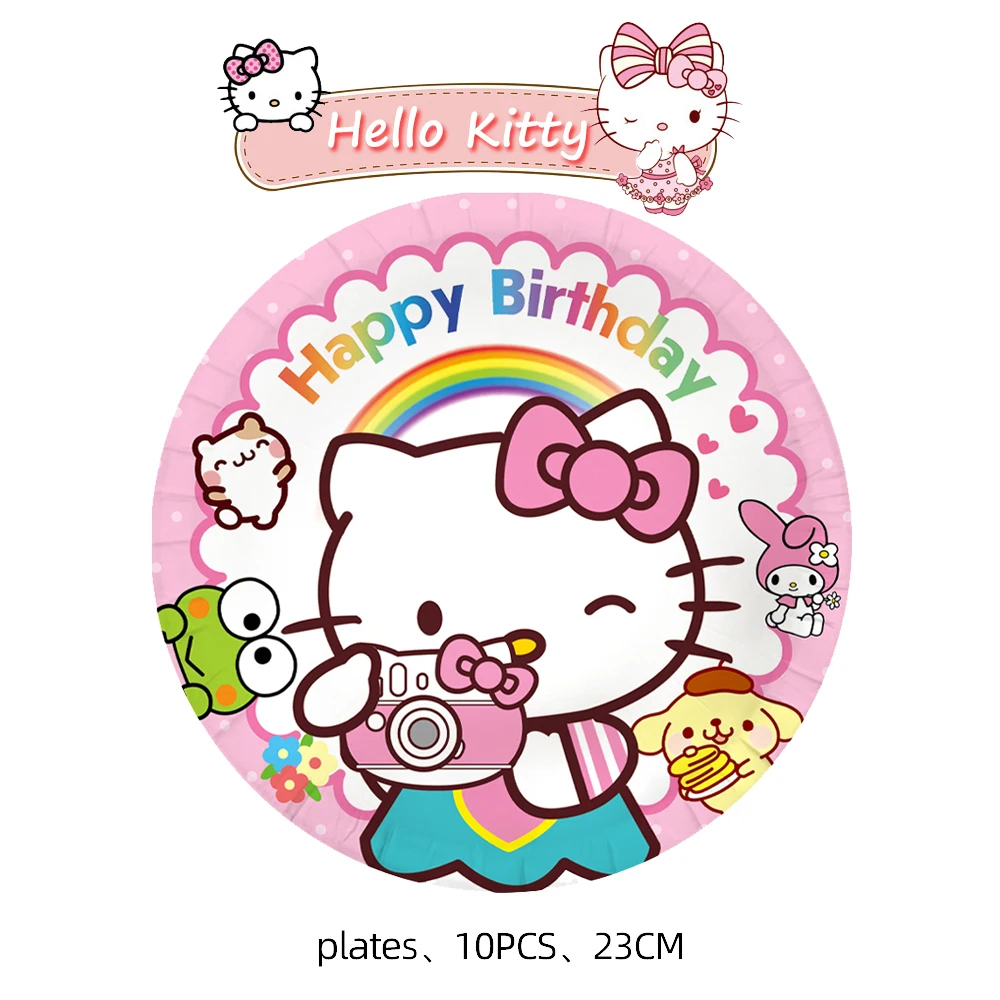 Amine Hello Kitty Girls Birthday Party Decoration And Table Accessories Plate Cup Tablecloth Foil Ballon Set Party Gift Supplies